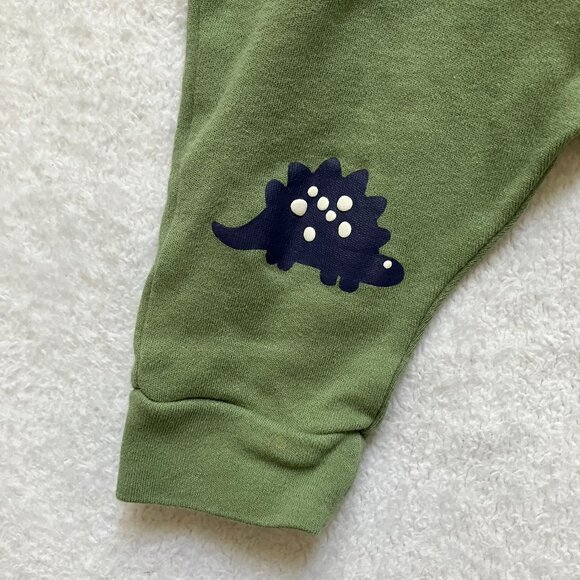 Pekkle Baby Pants 3M Olive Green Dinosaur Knee Print Joggers GUC - Picture 3 of 11